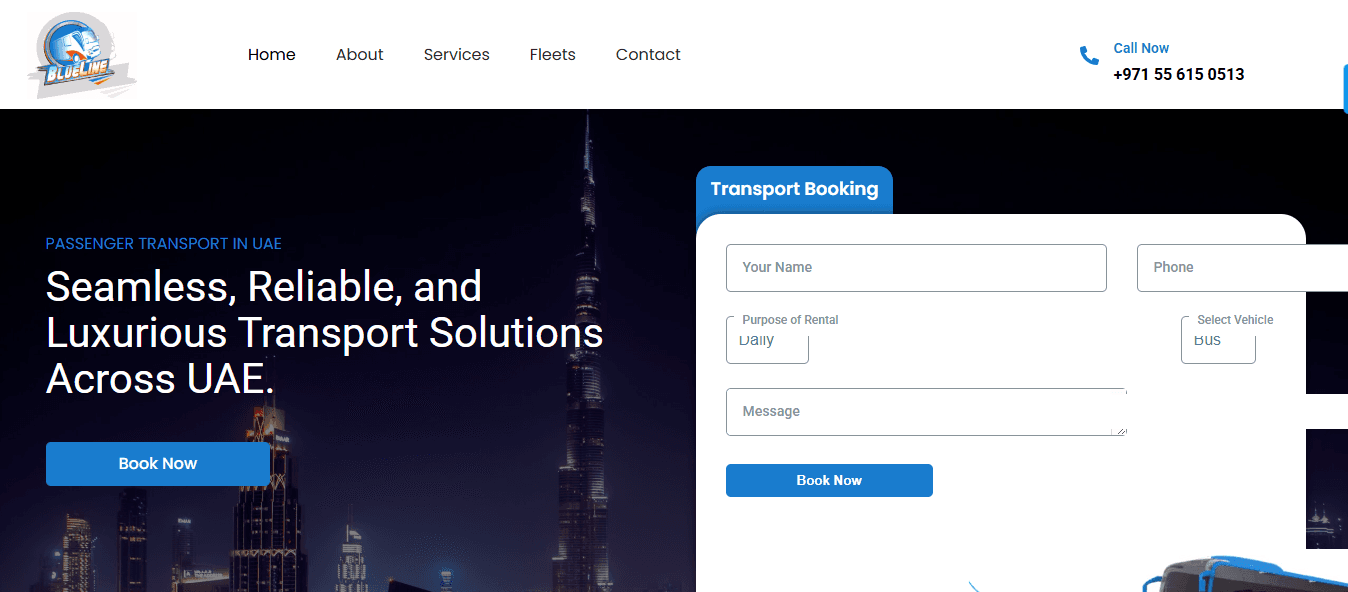 Website for Blueline Luxury Buses